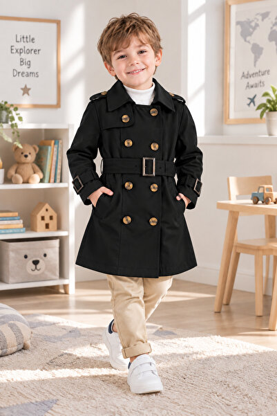 SERAPA Boy's Trench Coat with Belt, Double Breasted, Stylish Seasonal Coat wi...