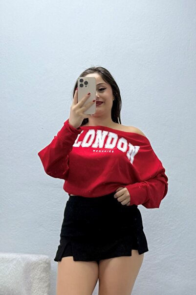BELENDİR Kadın Kayık Yaka Modal Kumaş Sweatshirt Kırmızı