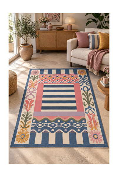 Rugs Modern Halı Rugs Modern Vera Casa Özel Tasarım Bej, Mavi ve Kırmızı İnce...