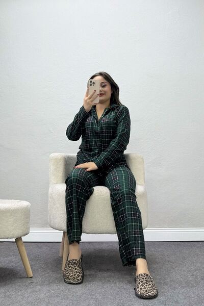 BELENDİR Women's Suede Buttoned Pajama Set Emerald
