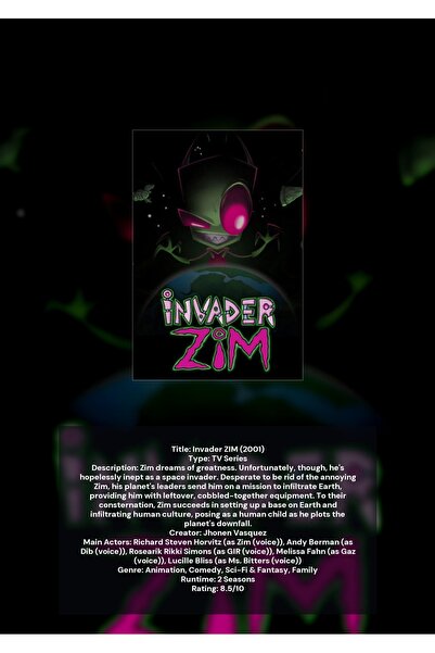 OEM Poster Infografic Invader Zim, Desene Animate, Carton 250g, A4