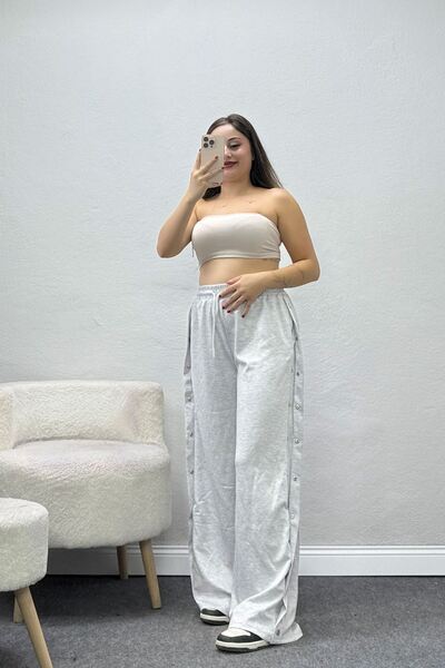 BELENDİR Women's Drawstring Waist Modal Pants with Side Snap Buttons Gray