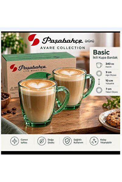 Paşabahçe Latte 2 ad Lı kupa bardak basıc avare serisi 340 cc hacim 10 cm boy...