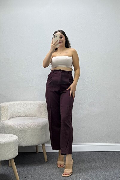 BELENDİR Women's Dabıl High Waist Pocket Detailed Trousers Plum