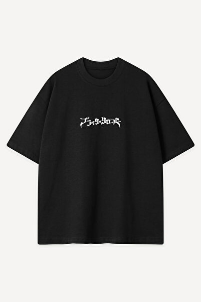 Sekizbiraltı Anime Demon Skull Baskılı Siyah Oversize Tshirt