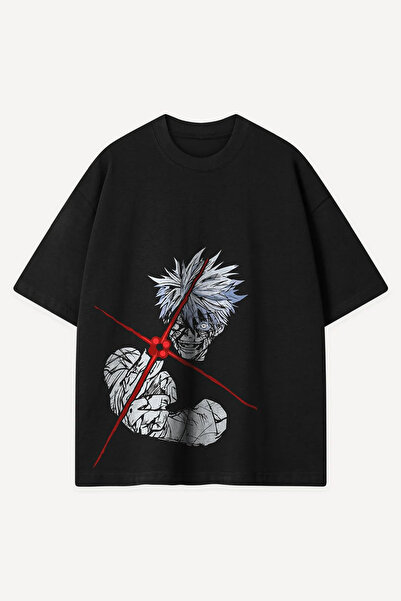 Sekizbiraltı Gojo Satoru Anime Baskılı Siyah Oversize Tshirt