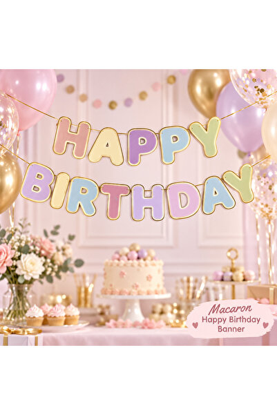 Doğasüs Macaron Happy Birthday Banner