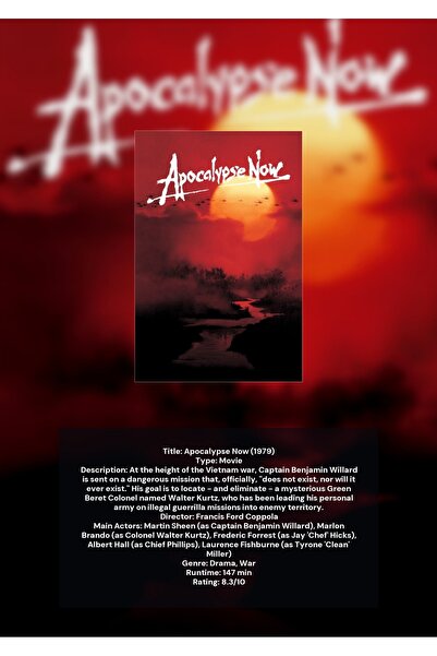 OEM Poster Infografic Apocalypse Now, Film Cunoscut Drama Razboi, Carton 250g...