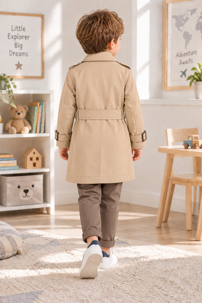 SERAPA Boy's Trench Coat with Belt, Double Breasted, Stylish Seasonal Coat with Pockets