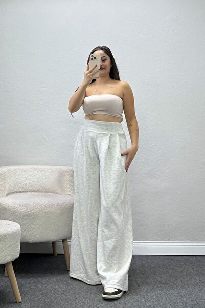 BELENDİR بنطلون رياضي نسائي واسع الساق مطوي باللون الرمادي