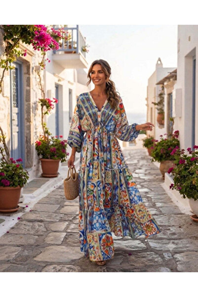 Godiva ΙΤΑΛΙΚΗ ΜΑΓΕΙΑ |   Μποέμ Μάξι Φόρεμα με Σχέδιο Ματζολίκα