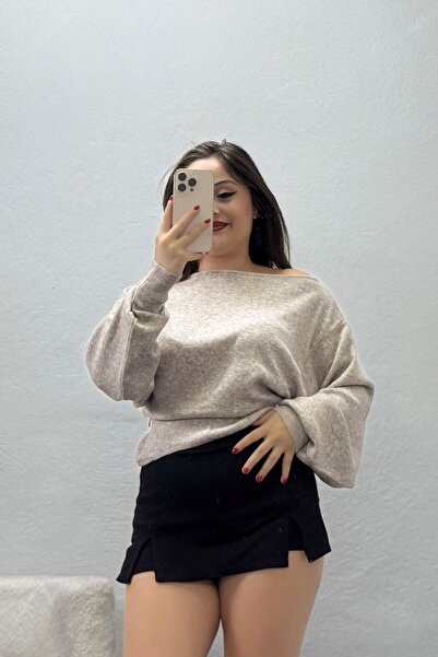 BELENDİR Women's Belted Off-Shoulder Knitwear Blouse Beige