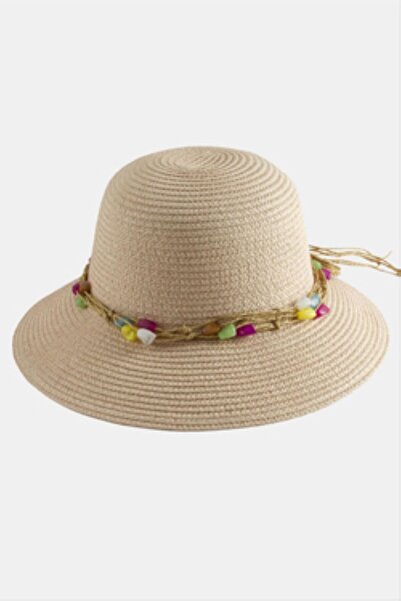 HOŞGÖR ACCESSORIES Colorful Natural Stone Straw Hat