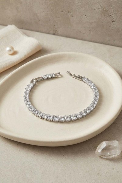 Inure Jewelry Brass Silver Color Square Zircon Stone Waterway Women's Bracelet