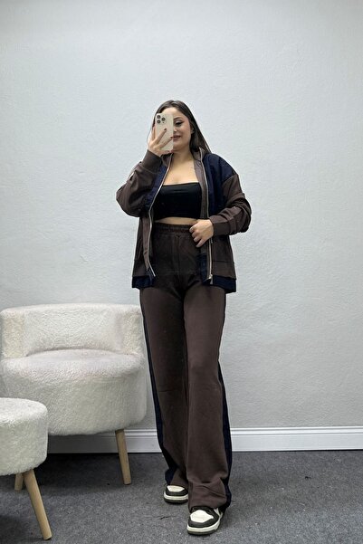 BELENDİR Women's Modal Color-Blocked Suit Light Brown
