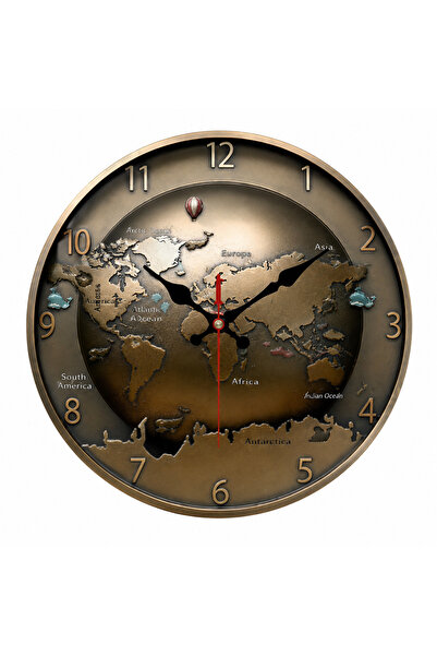 Generic Super Silent Quartz Movement, No Ticking, Wooden Frame, Ideal for Living Room, Bedroom, Office, Kitchen, Cafe Decor, Bedroom Wall Clock (World Map)