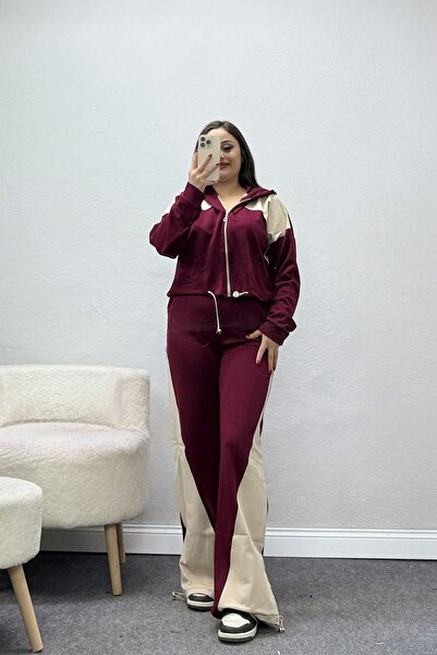 BELENDİR Women's Garnished Woven Modal Tracksuit Set Burgundy