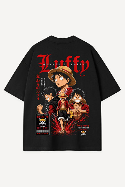 Sekizbiraltı Monkey D. Luffy anime majica sa crnim printom, velika veličina