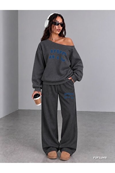 FUFLUNS Nyc New York City Women's Boat Neck Sweatshirt/Upper Sweatpants Set