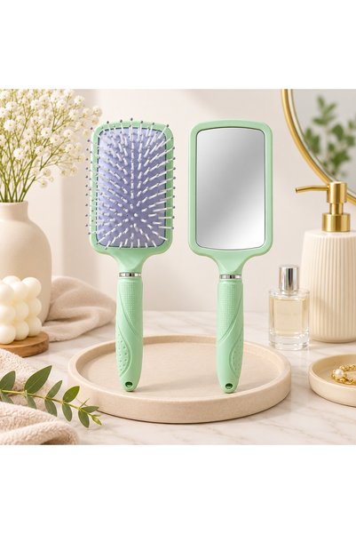 Home By SS 2-in-1 Paddle Hair Brush With Mirror, Detangling Hair Brush With Comfortable Handle
