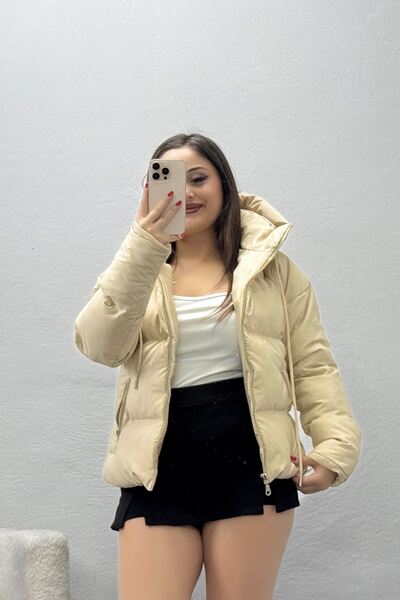 BELENDİR Women's Hooded Puffer Coat Stone