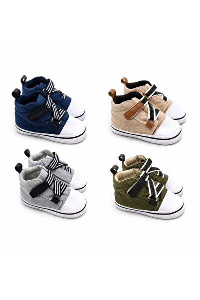 Moonic Kids Baby Boy Striped Lace-Up Linen Booties Size 17-18-19