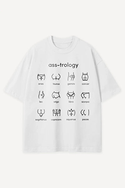 Sekizbiraltı Μπλουζάκι Ass-Trology με στάμπα, λευκό, oversized