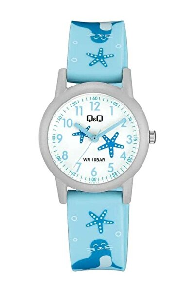 Q&Q Kids Unisex Analog Quartz Watch V23A-002VY, Light Blue Sea Animal Pattern