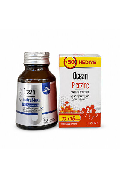Orzax Ocean ExtraMag 200 mg Magnezyum + P5P B6 60 Tablet & Picozinc Çinko Pik...