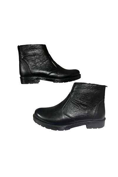 Mr.white Mr Whitte -- Genuine Leather Zippered Men's Short Boots - Black