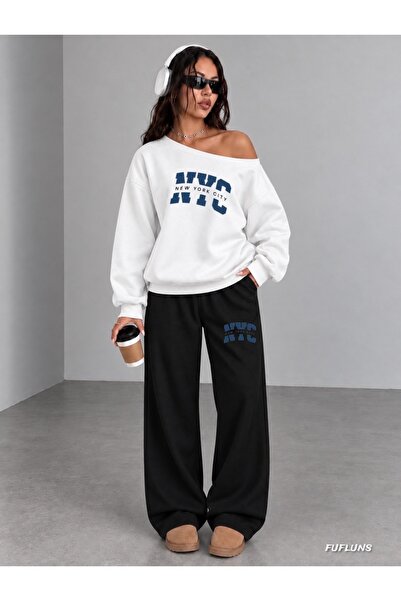 FUFLUNS Nyc New York City Women's Boat Neck Sweatshirt/Upper Sweatpants Set