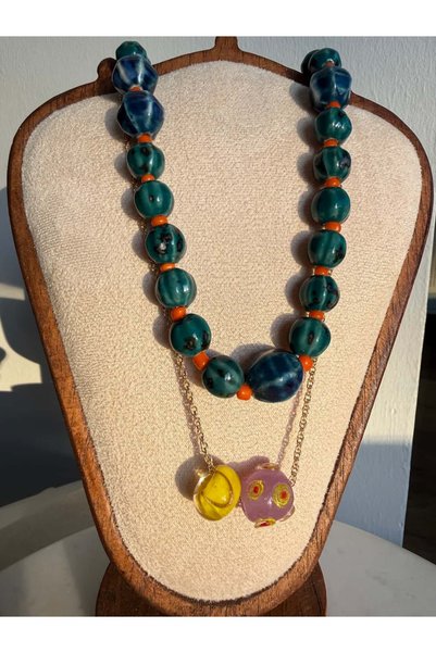 My Joyas Design Zr Model Clay Bead Double Necklace Set (85-60cm)