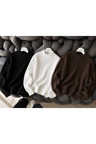 DepoExport Women's 3-Piece Crew Neck Oversize Knitwear Sweater Soft Knitted S...