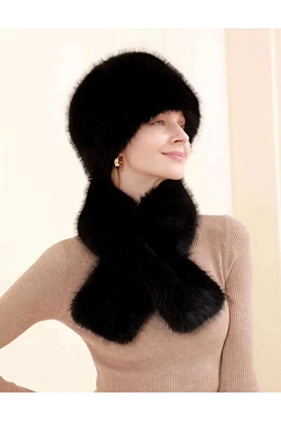 Vemod Fur cap hat and cross scarf set