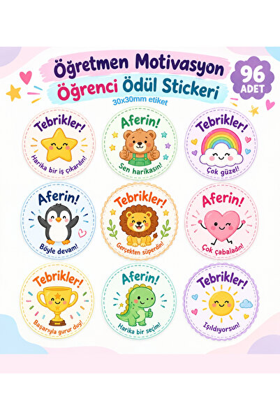 Seçkin Trend Okul, Öğretmen Ödül, Öğrenci Motivasyon Sticker Seti 30x30mm 96 ...