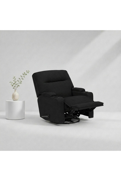 BACK CARE كرسي استرخاء دوار، مخملي، مع مسند للقدمين، أسود، MG-3-H