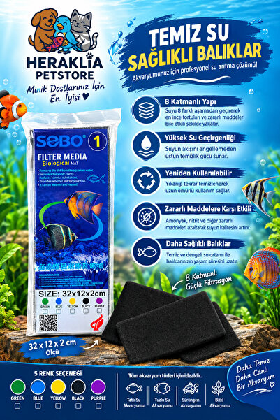 Sobo Akvaryum Filtre Süngeri 32x12x2 Siyah