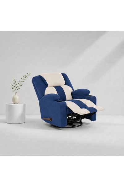 BACK CARE Swivel Rocking Recliner Chair, Velvet, Footrest, Blue, MG-8-H