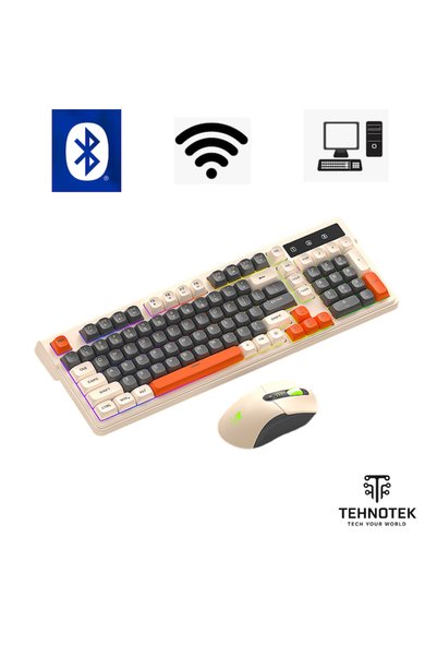 TehnoTek Комплект безжична клавиатура и мишка, TehnoTek, безжична връзка, Blu...