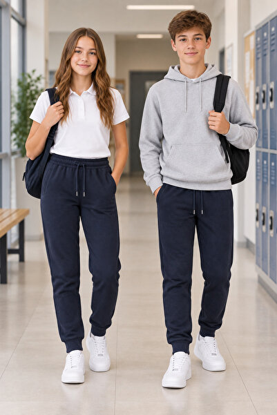 imajbebe Çocuk Lacivert Jogger Eşofman Altı Unisex Kız Erkek %90 Pamuk Okul G...