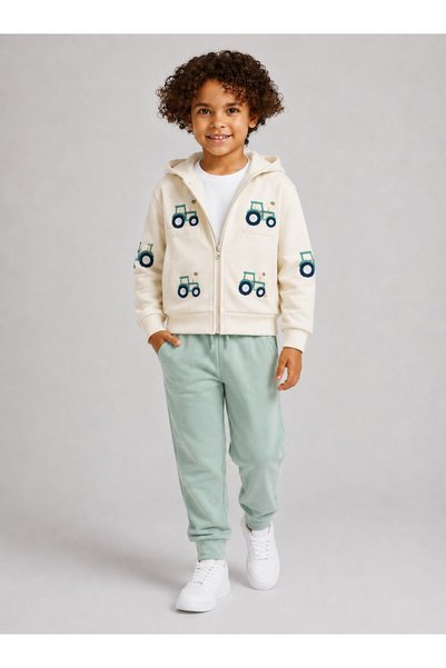 JABBER Children's Top and Bottom Set Zippered Hooded Car Printed Sweatshirt a...