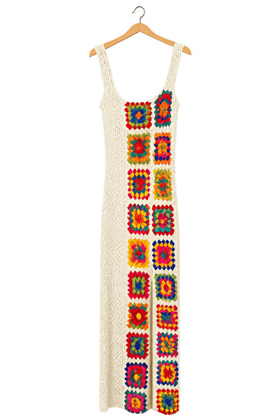 Defne Silver Hand Knitted Colorful Dress