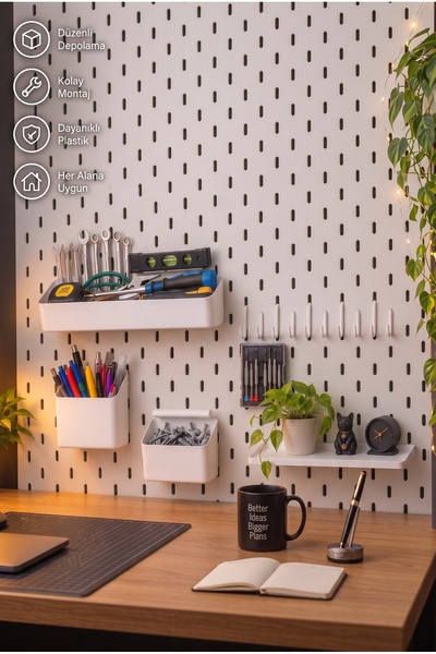 AD TechLabs (Skadis Uyumlu) Organizör Seti -Plastik Duvar Düzenleyici PANO DA...