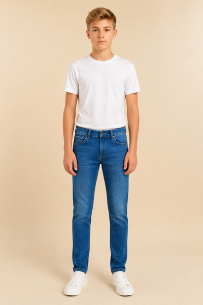 WGOCC JEANS Erkek Çocuk Slim Straight Fit Likralı Mavi Jean Pantolon