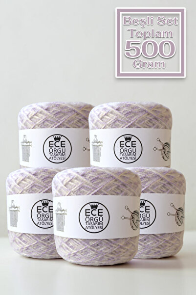 Ece Örgü Tasarım Atölyesi Ecru - Lilac Mix Twisted, Low-Pile Winter Design Kn...