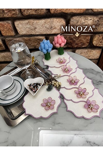 MİNOZA Colorful Embroidered Stain-Resistant Fabric with Lotus Flower Brooch, ...