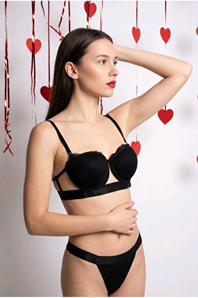 hies Supported Oyster Black Bra Set