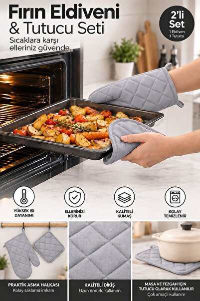 Helen's Home Set of 2 Heat Resistant Oven Gloves and Potholders