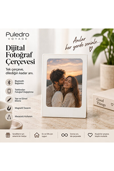 Puledro Voyage Dijital Fotoğraf Çerçevesi Bluetooth Bağlantılı Magnetli ve Ma...