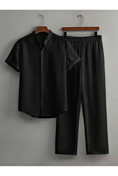 Generic Brand Men's 2-Piece Summer Shirt & Trousers Set - Short Sleeve Textur...